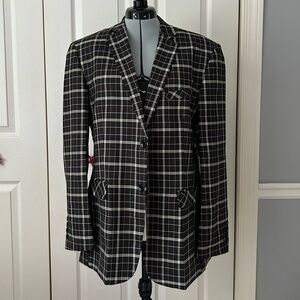 Paul Jones dark brown and cream patterned blazer